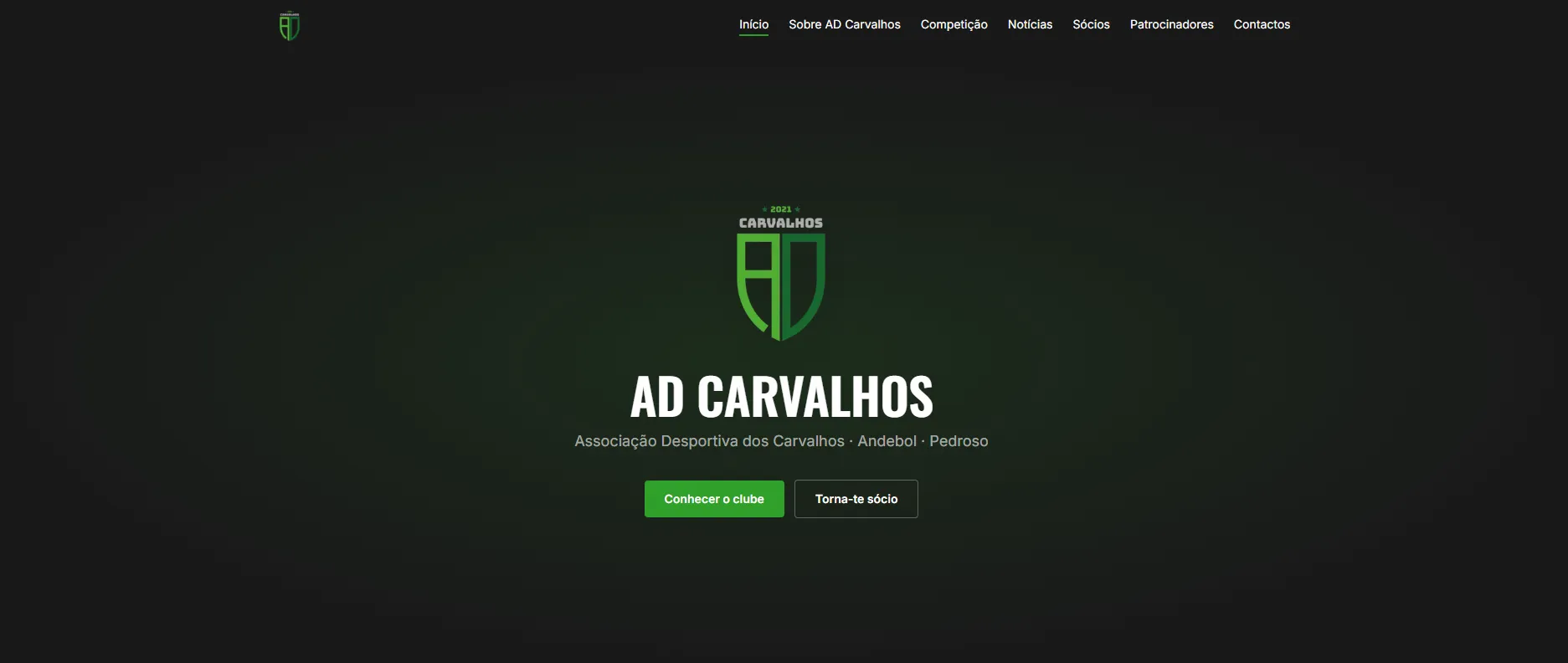 Página inicial do site da AD Carvalhos